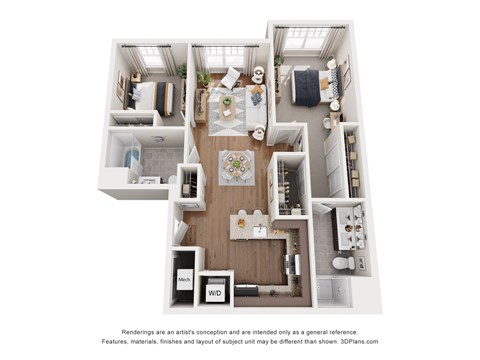 Floor plan for 2 beds, 2 baths, 976 sqft